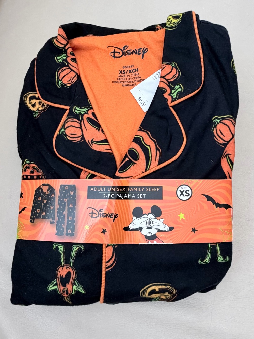 Disney Adult Unisex Mickey Jack-O'-Lantern Halloween Pajama Set Size XS